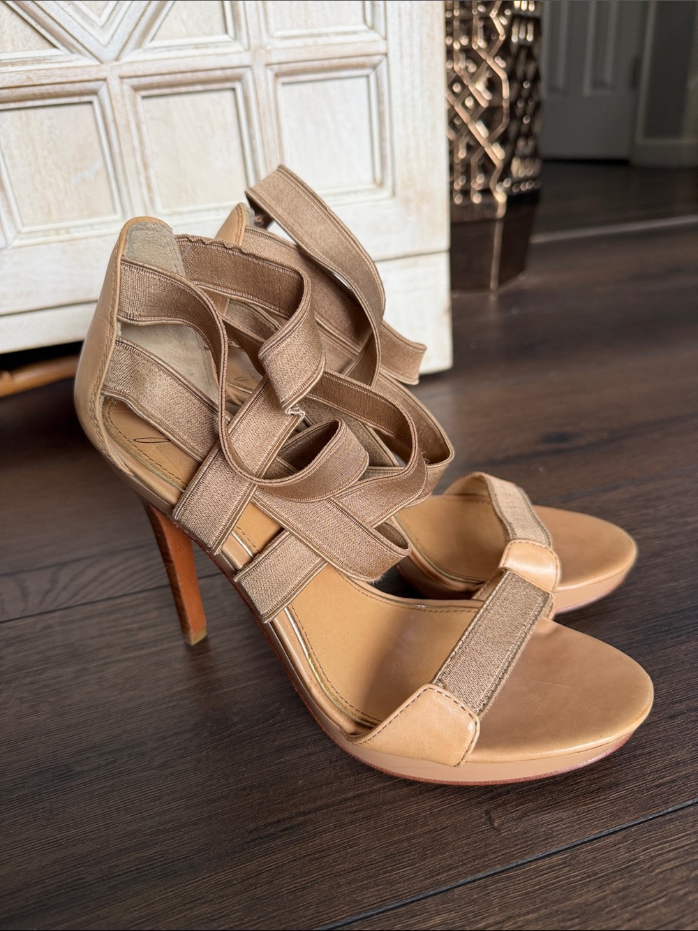 Badgley Mischka Tan Strappy High Heel Sandals